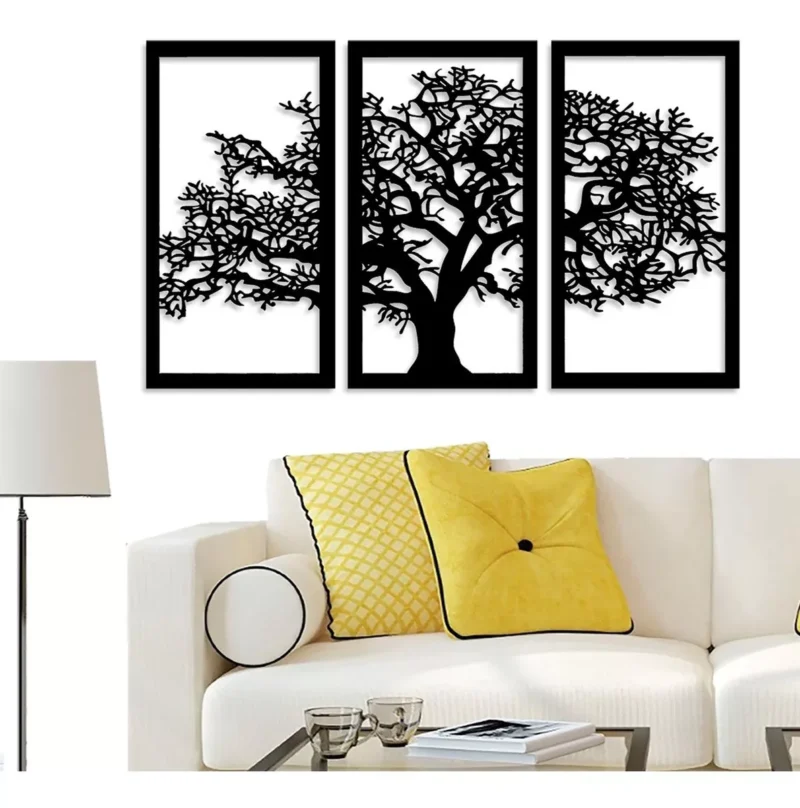 Trio de Quadros Árvore da Vida em MDF Preto – Corte a Laser Premium (cópia)