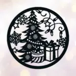 Mandala Natalina MDF Vazada Árvore, Presentes e Flocos de Neve